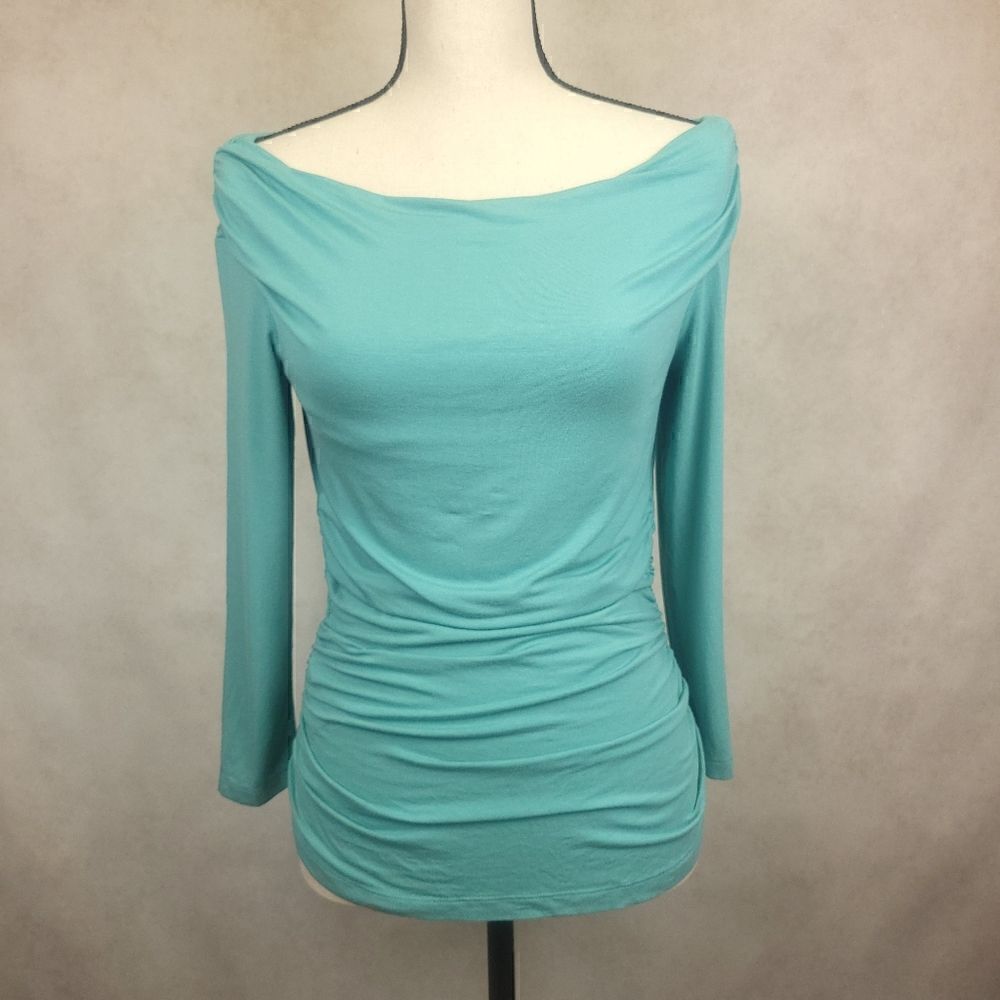 Tommy Bahama Teal Off Shoulder Ruched Long Sleeve Top Size Sm